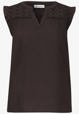 Sommerbluse espresso brown med blondeindsats