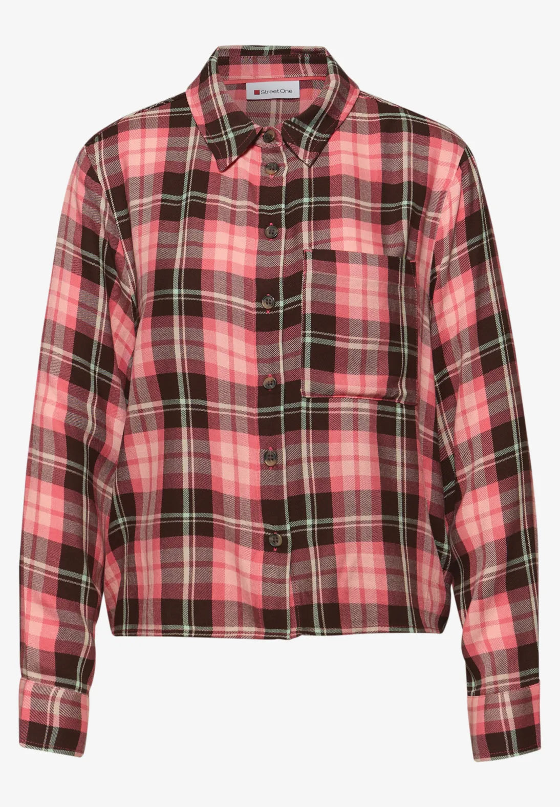 Check shirtcollar blouse Street One coral ternet bluse til hverdag