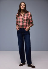 Check shirtcollar blouse Street One coral ternet bluse til hverdag