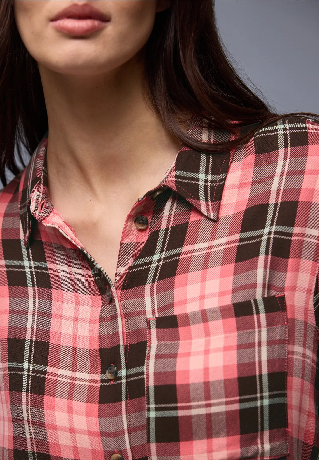 Check shirtcollar blouse Street One coral ternet bluse til hverdag