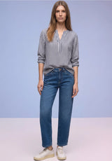 Street One splitneck tunika bluse i shadow blue med striber