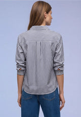 Street One splitneck tunika bluse i shadow blue med striber