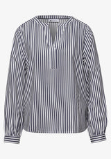 Street One splitneck tunika bluse i shadow blue med striber