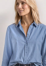 Corduroy Mix Shirtcollar 346862 Northern Blue fra Street One