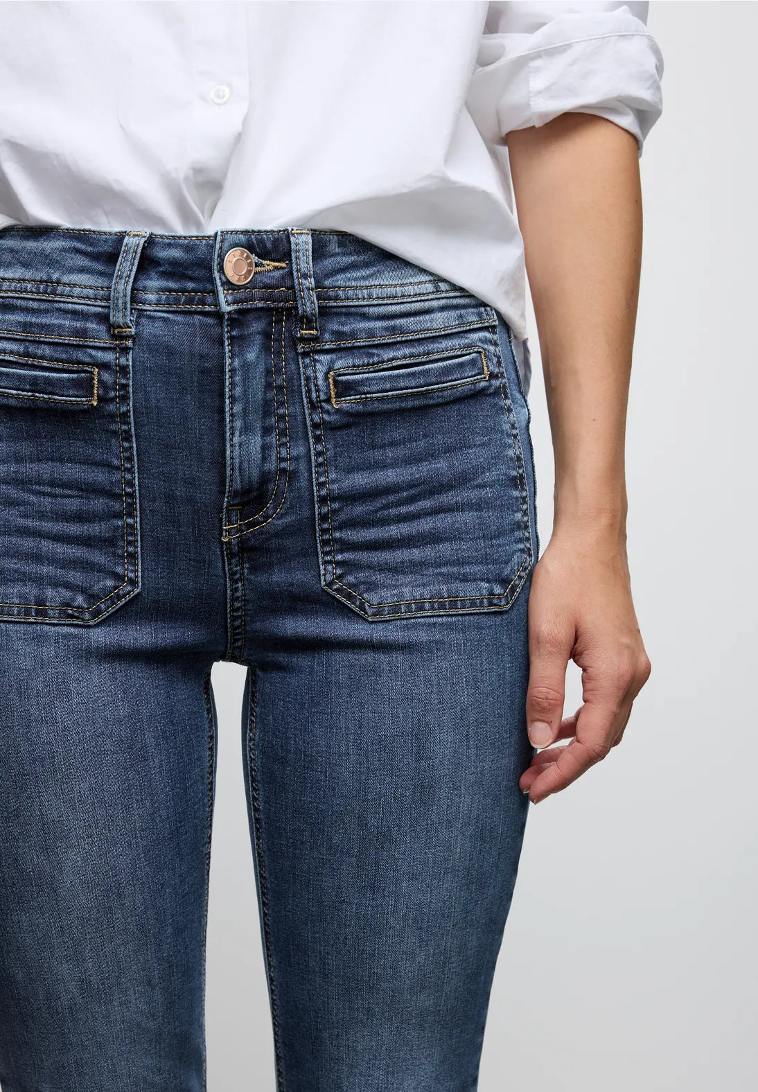 Street One Bootcut HW Jeans 379750 i Medium Blue, høj talje og bootcut