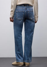 Street One 379778 wide leg high waist jeans i medium blue med påsyede lommer og spænde-detalje