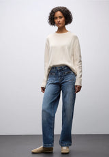 Street One 379778 wide leg high waist jeans i medium blue med påsyede lommer og spænde-detalje