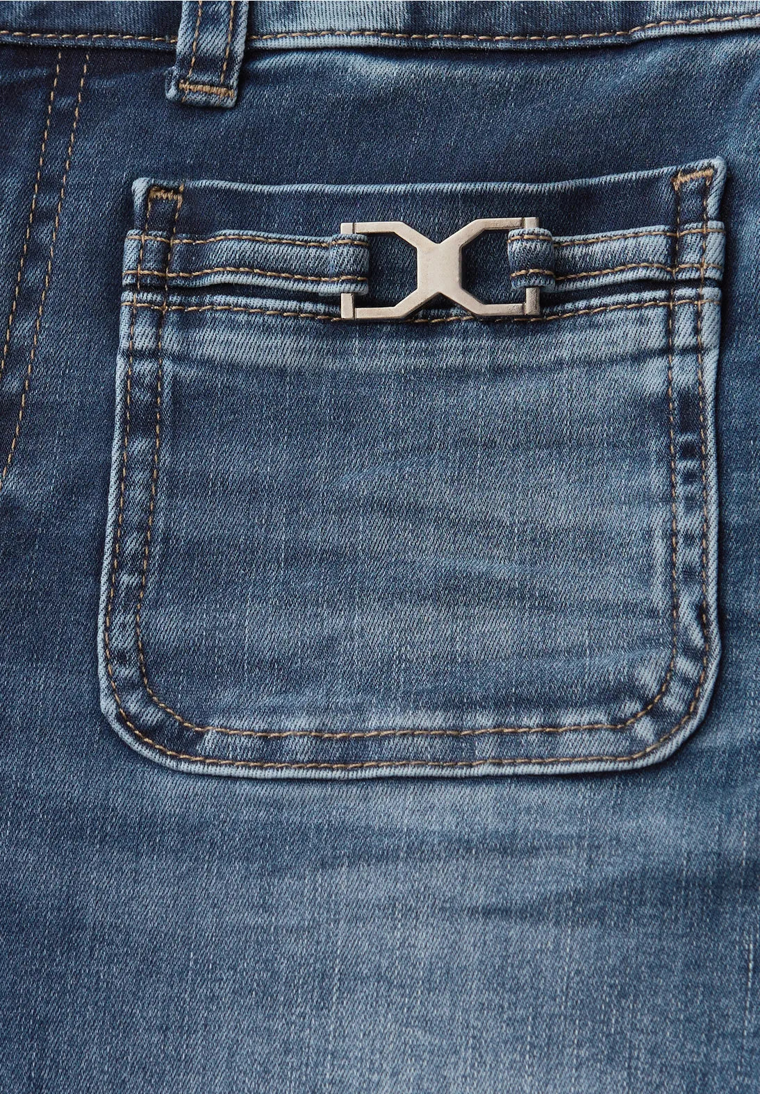 Street One 379778 wide leg high waist jeans i medium blue med påsyede lommer og spænde-detalje