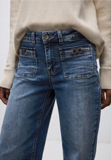 Street One 379778 wide leg high waist jeans i medium blue med påsyede lommer og spænde-detalje
