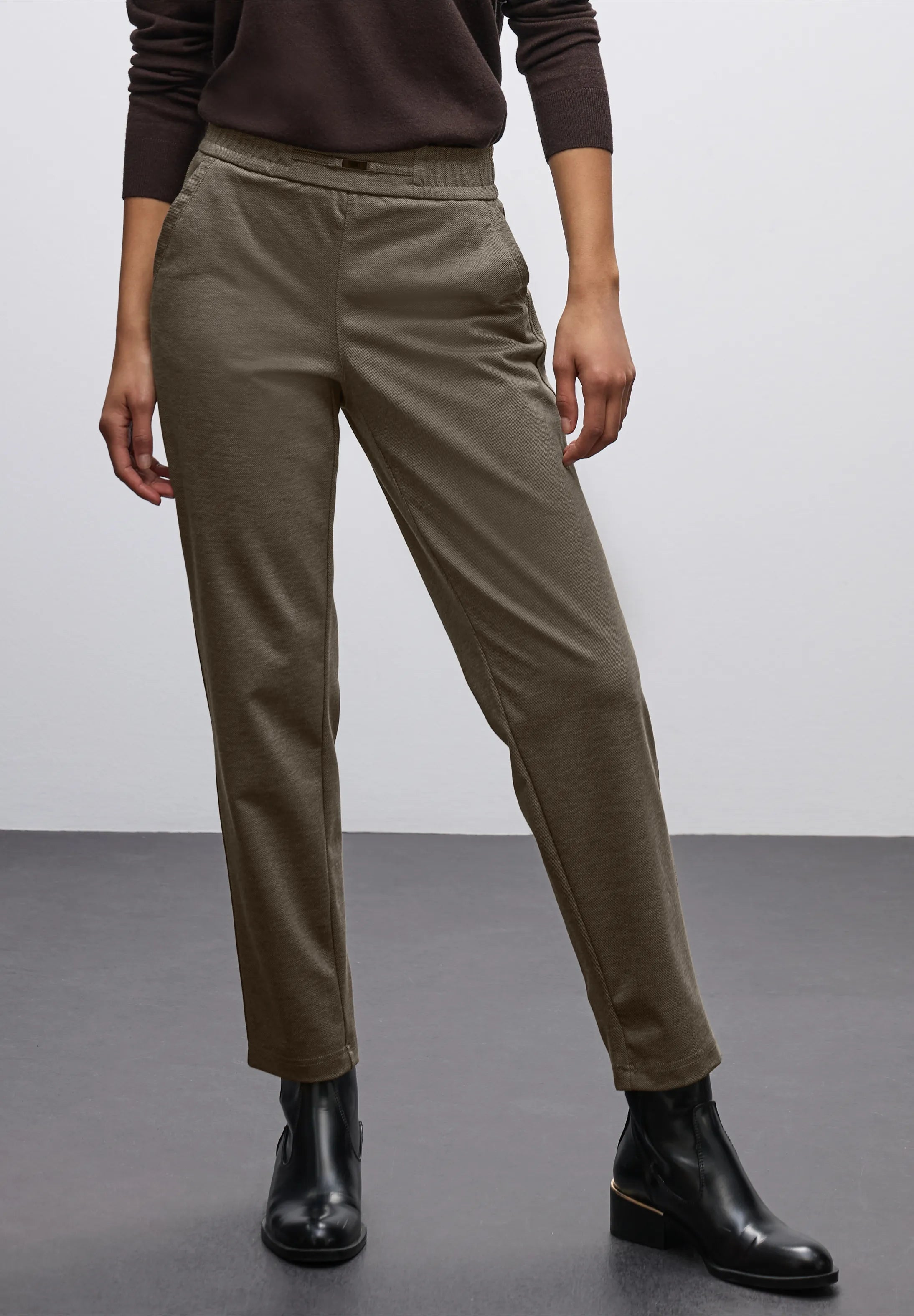 Street One Bonny Buckle Piquee bukser – Darkest Brown (379784)