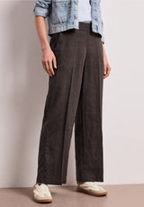Street One wide leg hørbukser espresso brown high waist dame