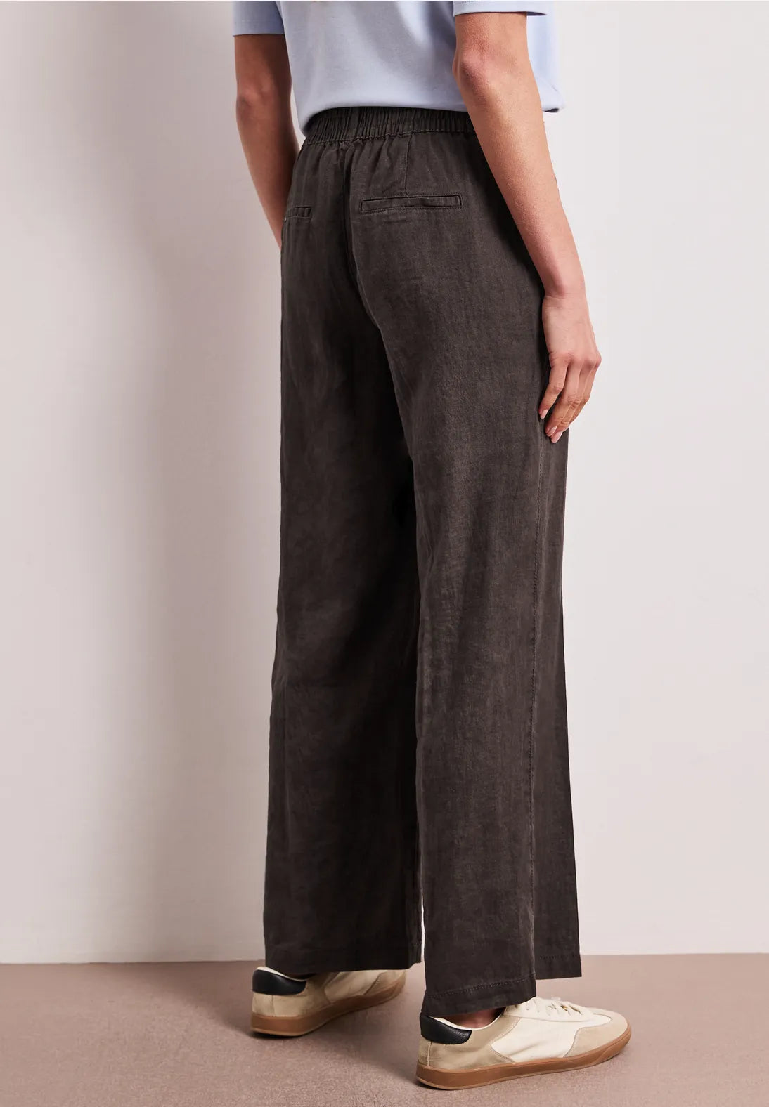 Wide leg bukser dame espresso brown i hør fra Street One