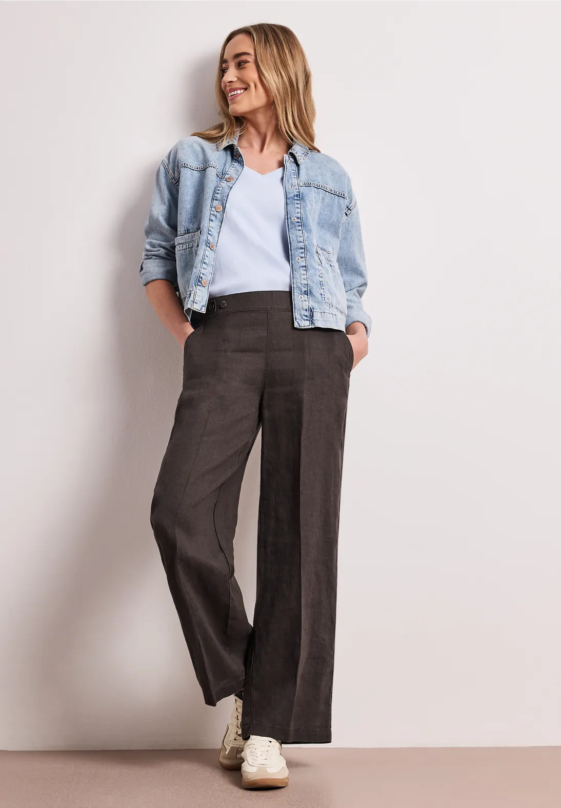 Street One bukser espresso brown high waist linen pants dame
