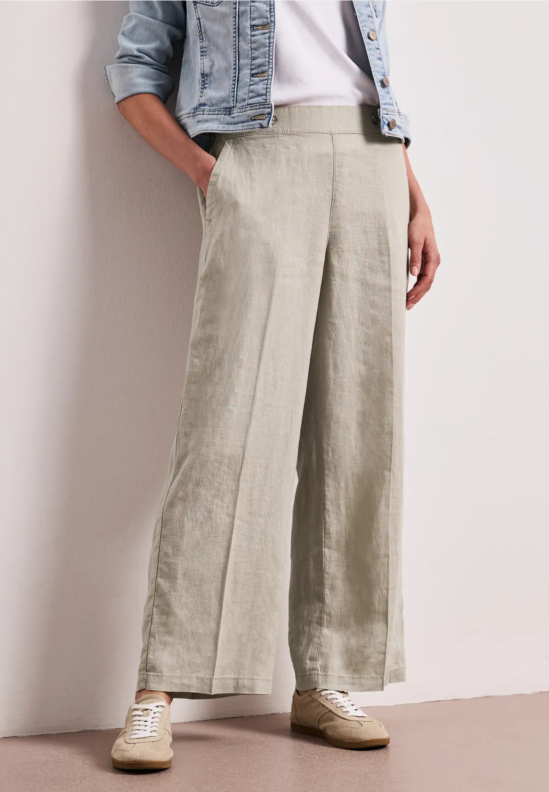 Street One wide leg hørbukser timeless beige high waist dame