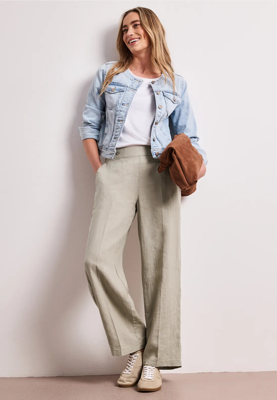 Wide leg bukser dame timeless beige i hør fra Street One