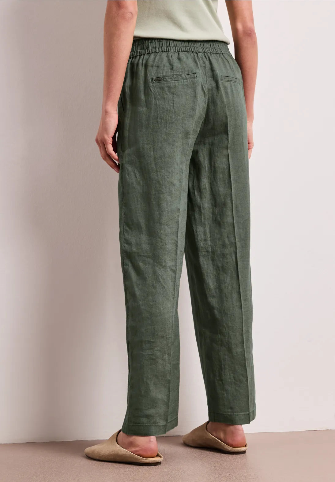 Wide leg bukser dame bound green i hør fra Street One