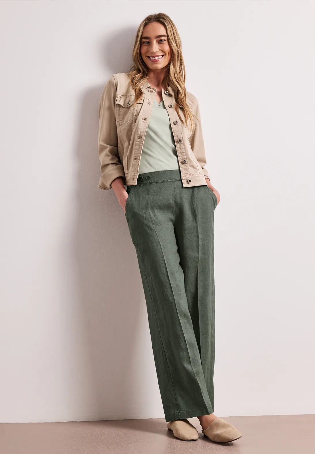 Street One bukser bound green high waist med lommer dame