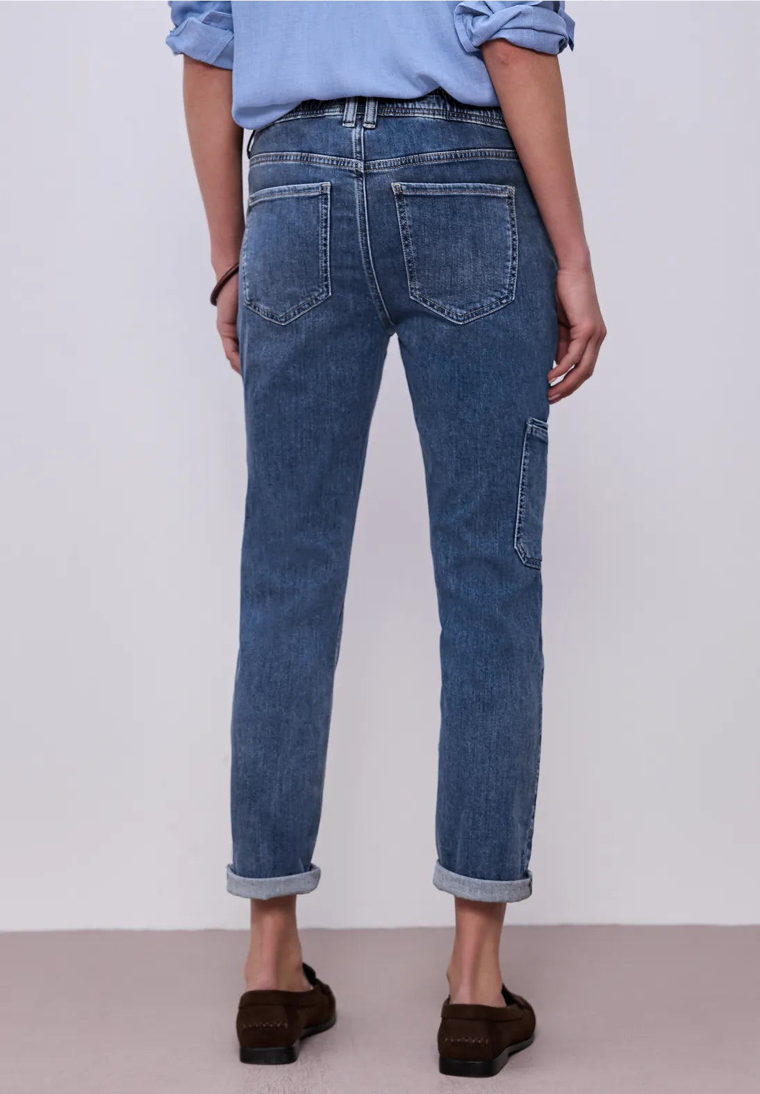 Street One boyfriend cargo jeans i medium blue wash