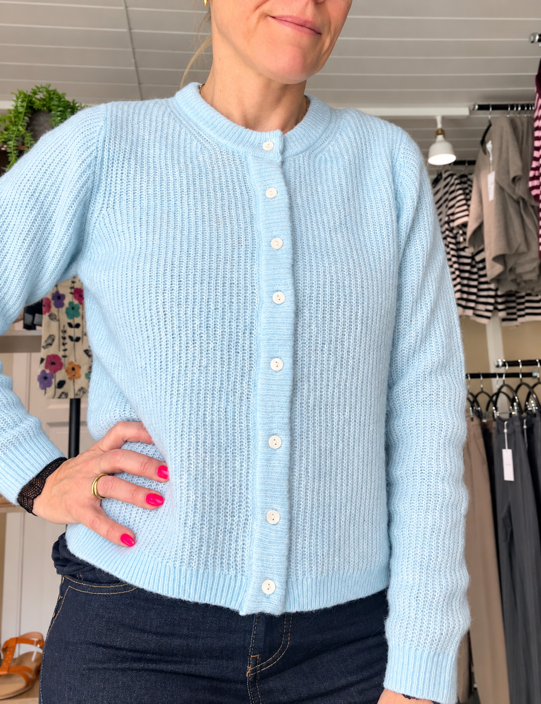 VILORY O-NECK L/S KNIT CARDIGAN 14111025 – Nantucket Breeze Melange fra VILA