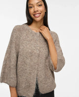 VIBOWS 3/4 Knit Cardigan 14121632 Natural Melange fra VILA