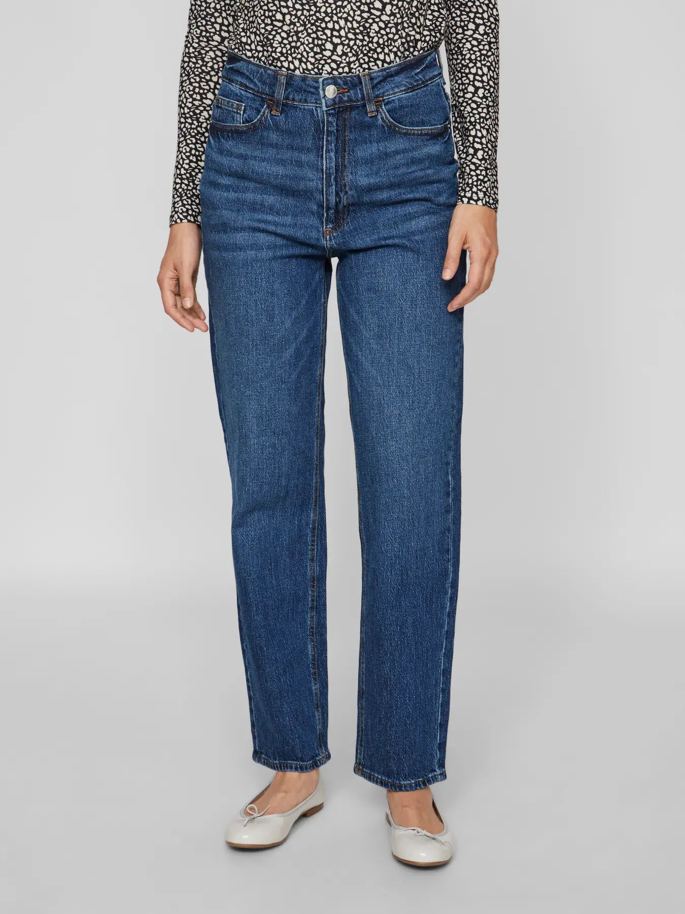 VILA VIKELLY JAF HW Straight Jeans – medium blue denim, front