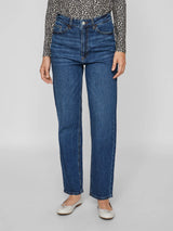 VILA VIKELLY JAF HW Straight Jeans – medium blue denim, front