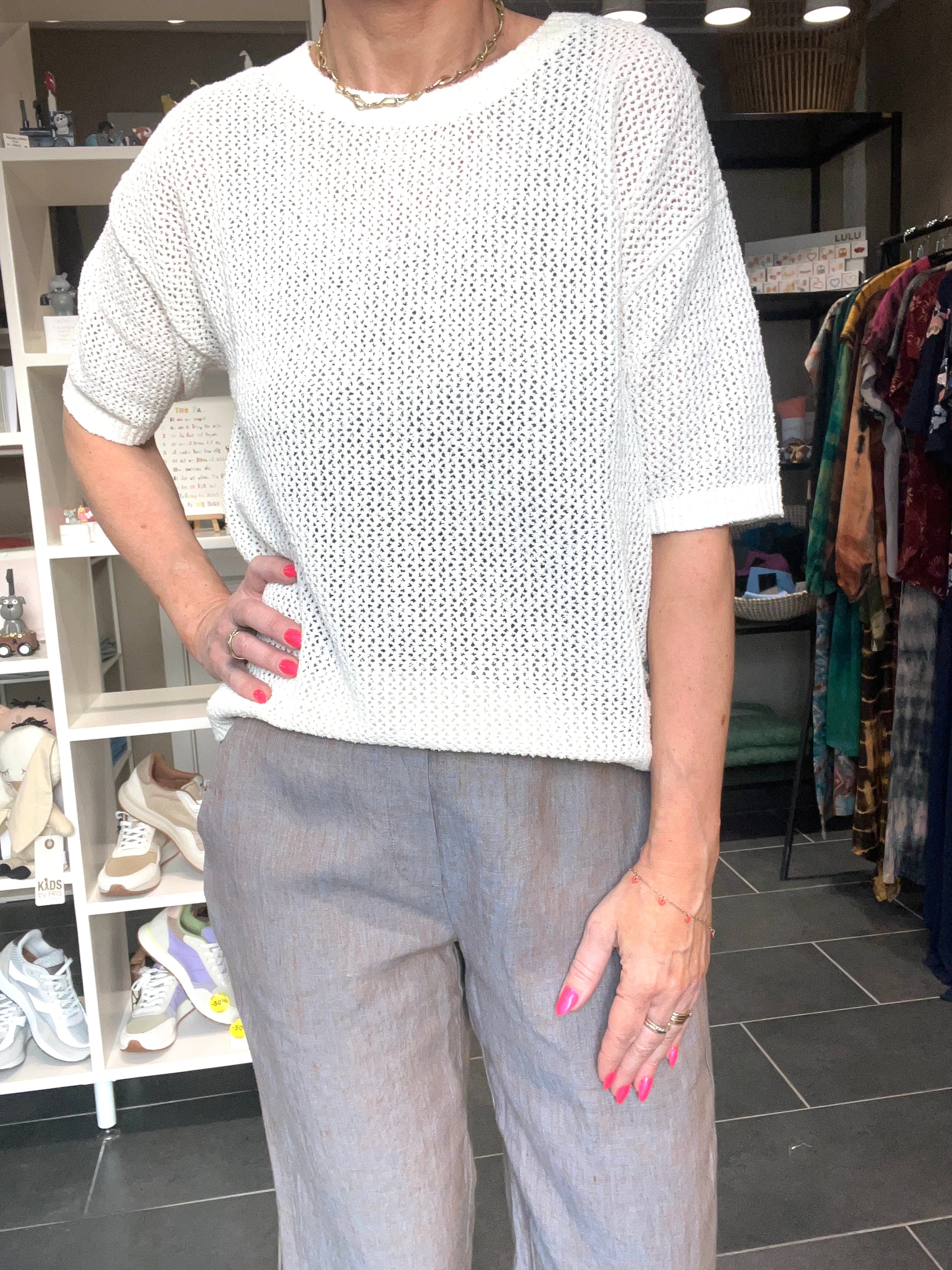Roundneck Sweater Mesh Structure – Kortærmet Strik – Soft Beige – Street One