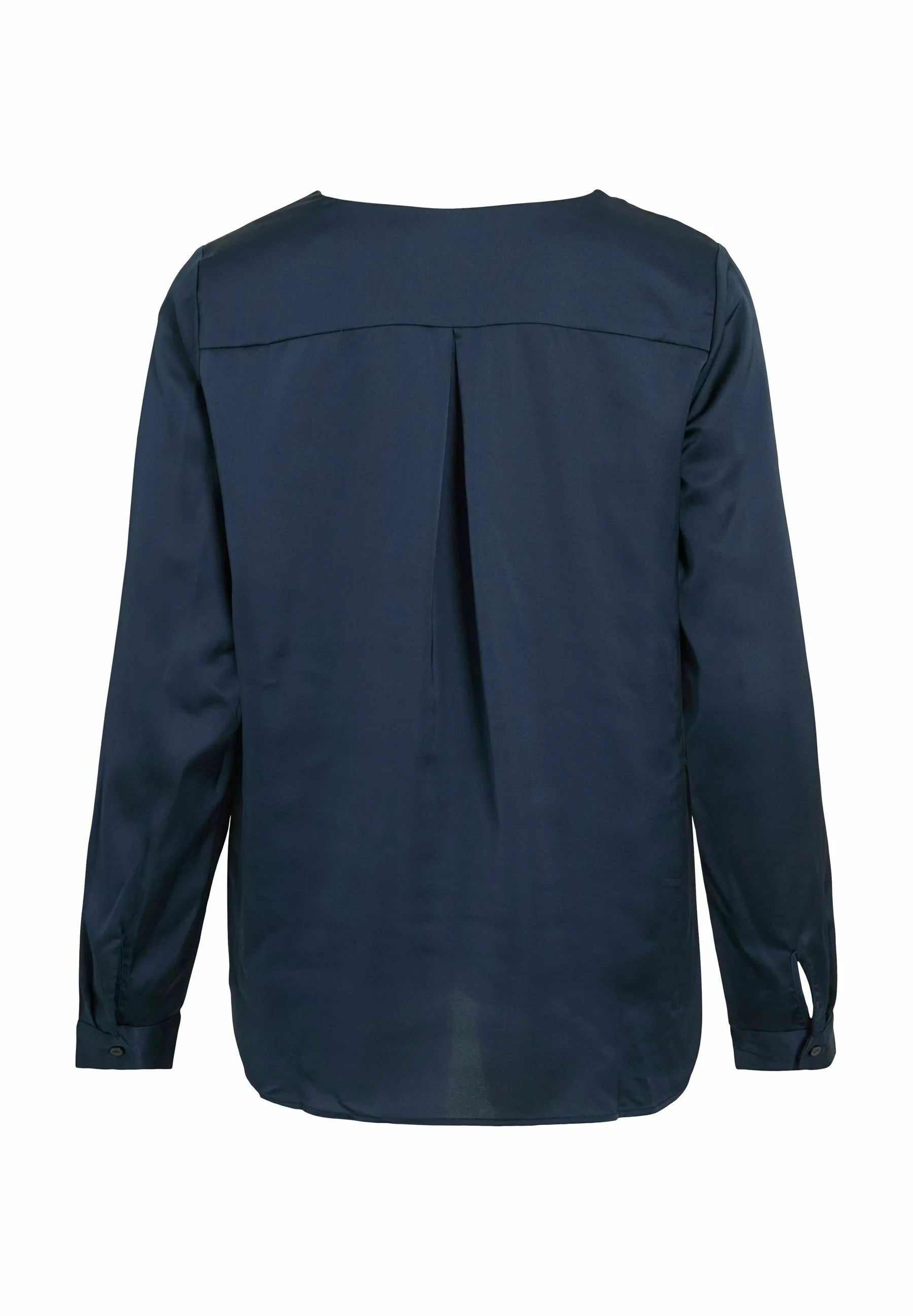Elegant VILA satinbluse med V-udskæring i mørkeblå