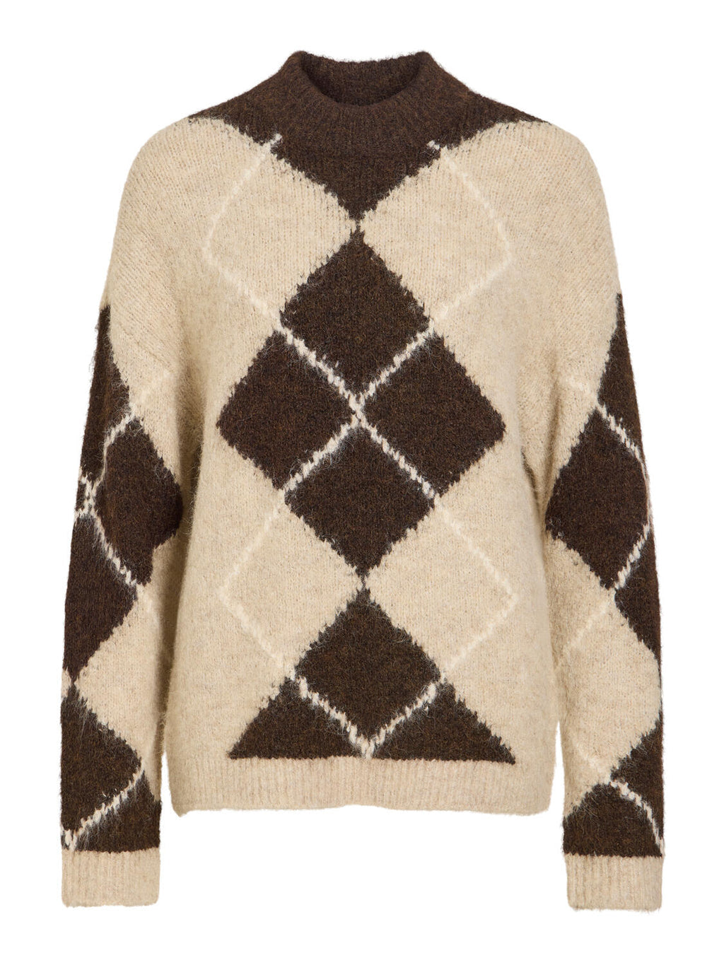 VILA VITORIA HIGH NECK L/S CHECK 14119553 – Coffee Bean/Birch