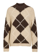 VILA VITORIA HIGH NECK L/S CHECK 14119553 – Coffee Bean/Birch