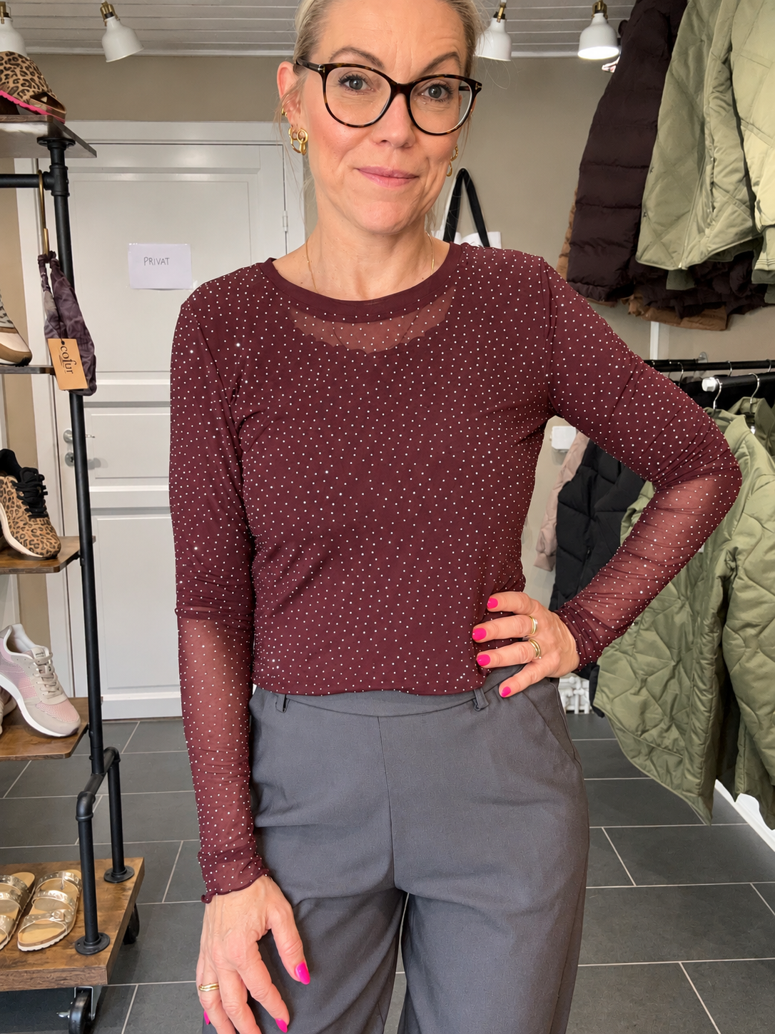 Black Colour Alexis Meshbluse 40746 Plum med sten