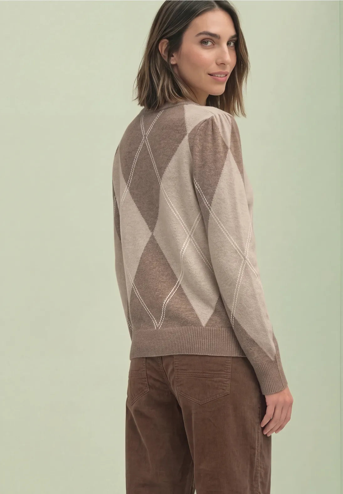Street One Sanded Amber Melange strik med argyle-mønster