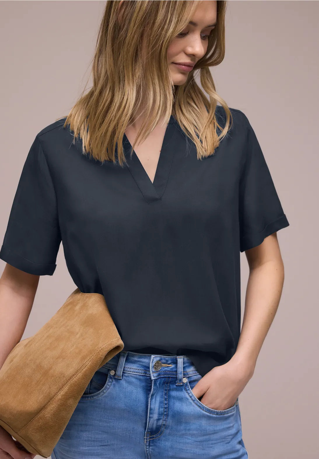 Street One Splitneck Bluse 346422 Shadowed Navy