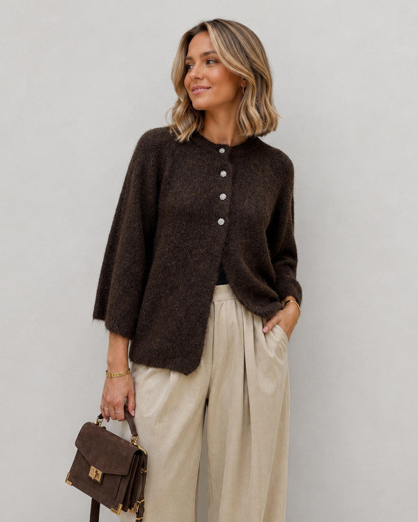 VIBOWS 3/4 Knit Cardigan 14121632 Coffee Bean fra VILA