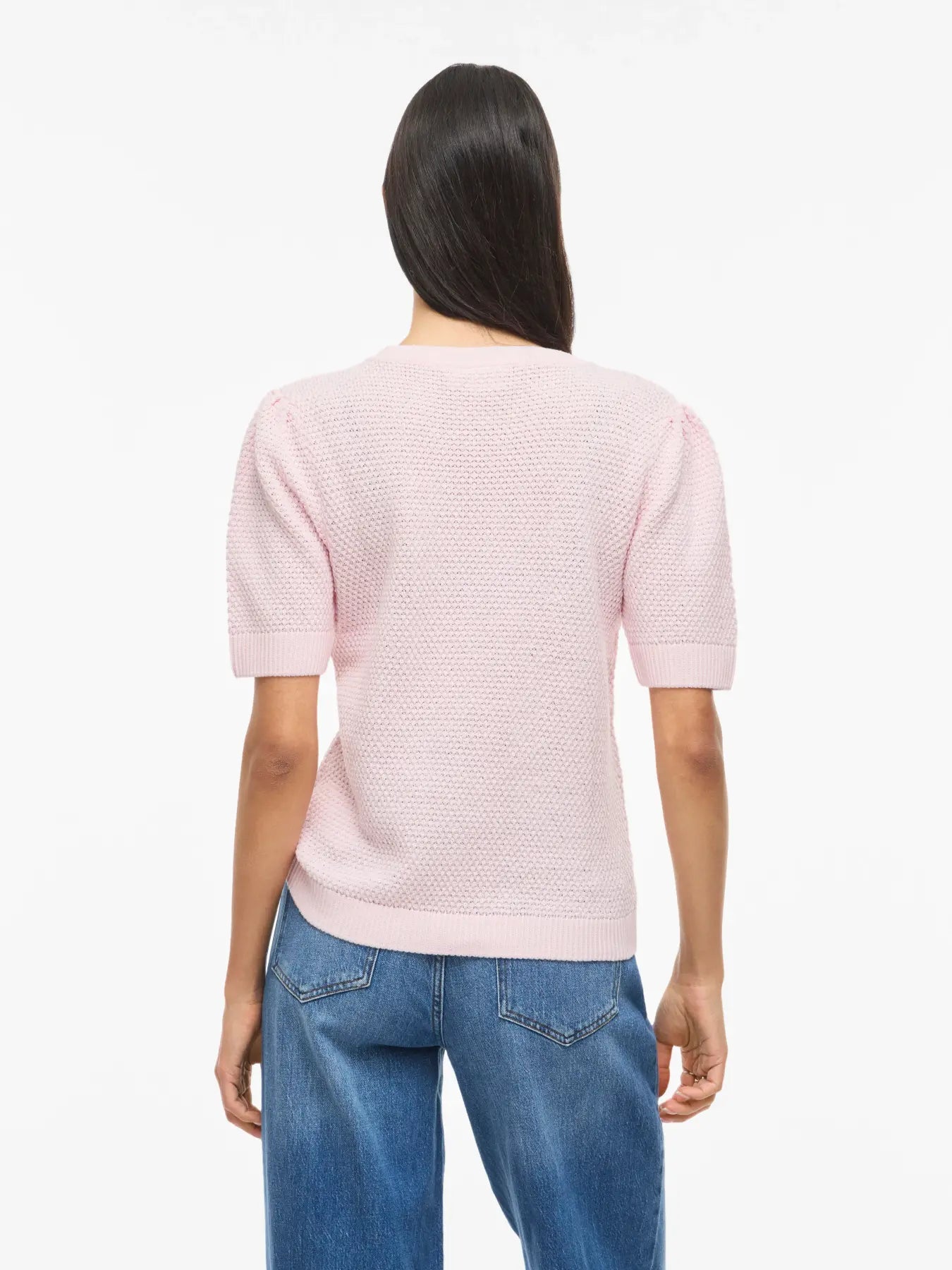 Strik bluse dame fra VILA Vidalo pastel rosa i blød bomuld