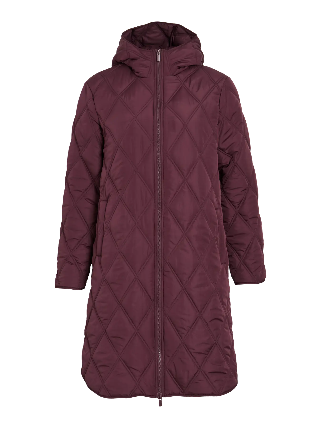 VILA VIQUILA hooded coat i farven Fig – lang frakke med hætte og 2-vejs lynlås