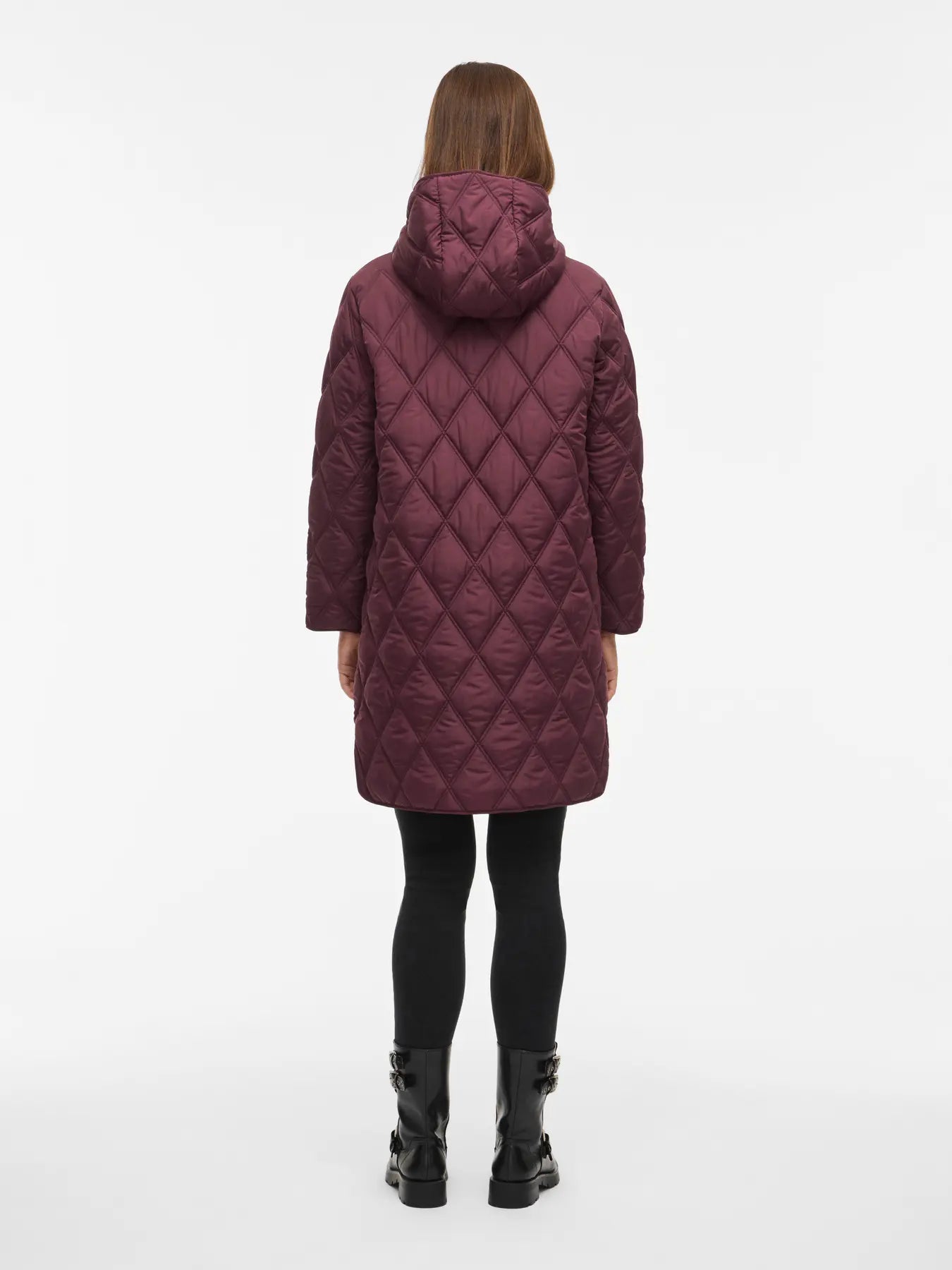 VILA VIQUILA L/S Coat – fig-farvet frakke med sidelommer og foret inderside