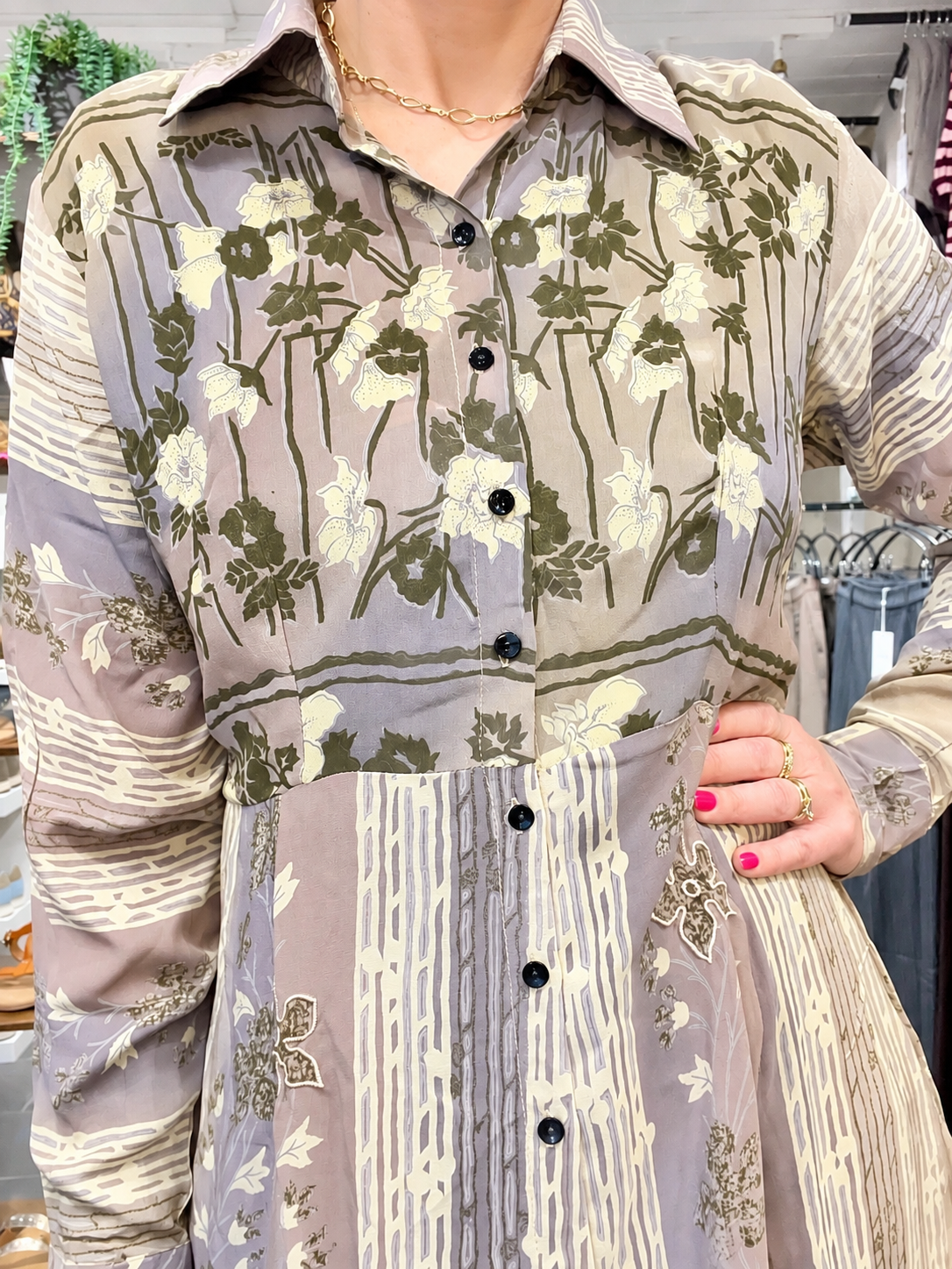 Cofur New Yorker Dress feminin sari silkekjole lavendel/lys grøn