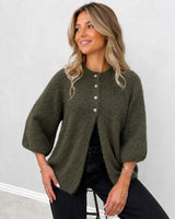 VIBOWS 3/4 Knit Cardigan 14121632 Forest Night fra VILA