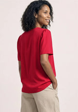 Rød sommerbluse med split neck