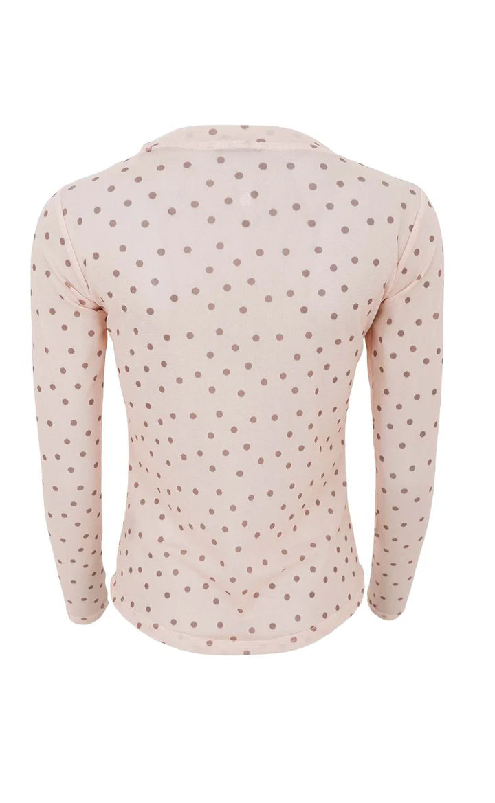 Mesh bluse dame fra Black Colour Annie powder dot med lange ærmer