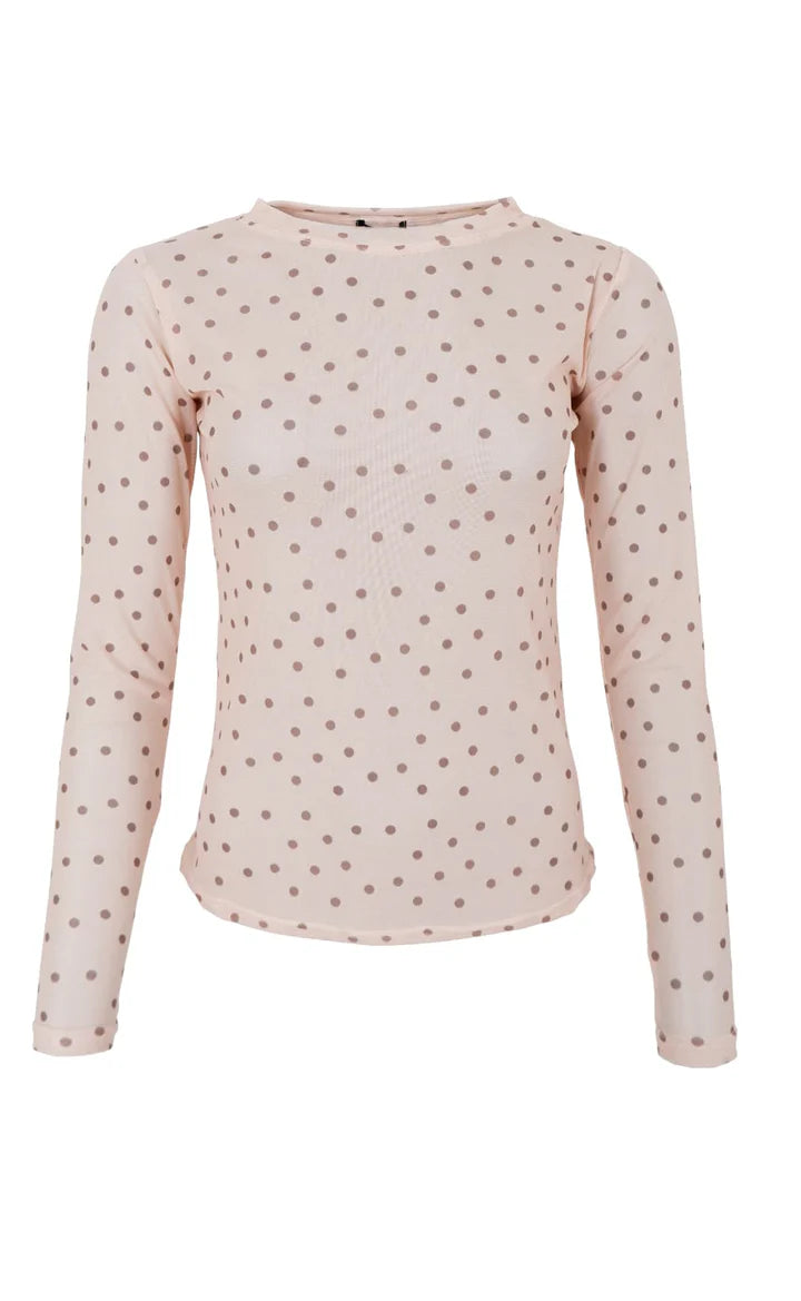 Black Colour Annie mesh bluse powder dot med lange ærmer dame
