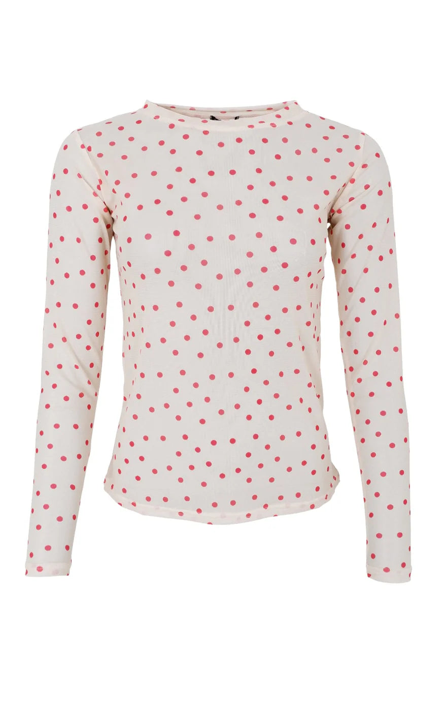 Black Colour Annie mesh bluse red dot med lange ærmer dame