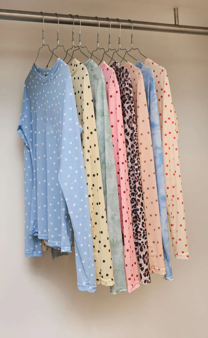 Mesh bluse dame fra Black Colour Annie yellow dot med lange ærmer