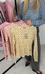 Tætsiddende mesh top dame yellow dot Black Colour Annie blouse