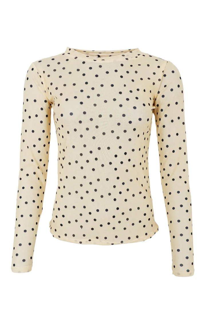 Black Colour Annie mesh bluse yellow dot med lange ærmer dame