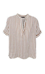 Black Colour Melina hørskjorte i camel stripe