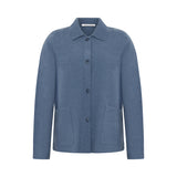 Mansted Bobo jakke i 100% kogt uld, denimblå (09 Denim), med rå kanter og corozo-knapper