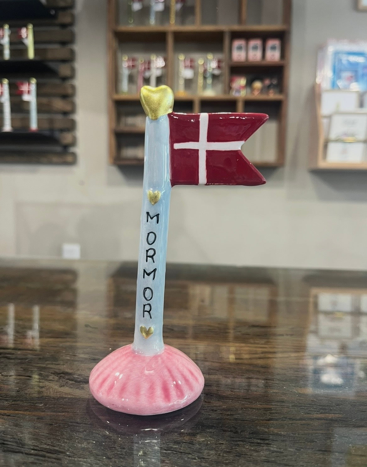 Speedtsberg blåt keramikflag som personlig gave til mormor