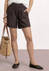 Street One paperbag hørshorts i espresso brown